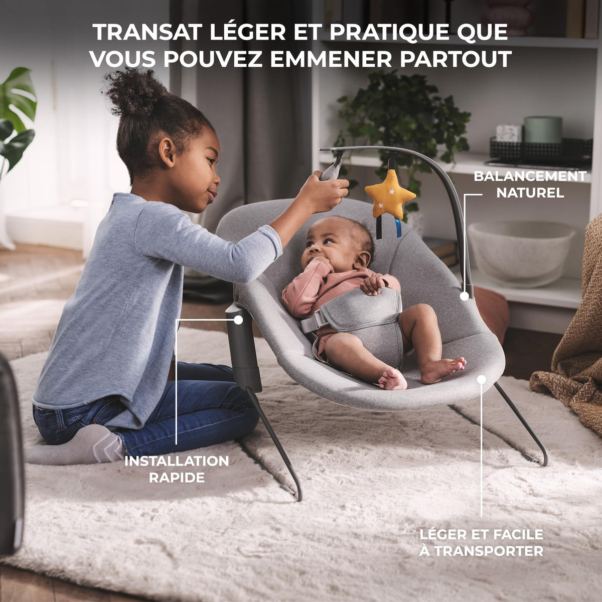 Kinderkraft ENOCK Chaise Haute + Transat CALMEE, Bois Naturel, Évolutive