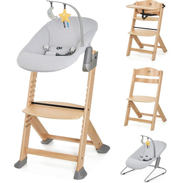 Kinderkraft ENOCK Chaise Haute + Transat CALMEE, Bois Naturel, Évolutive