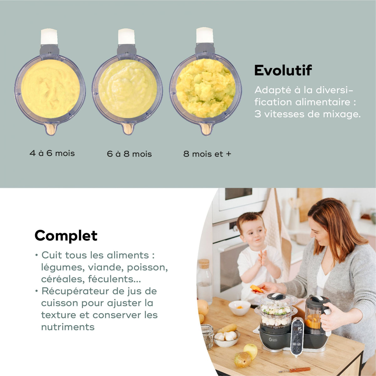 Babymoov Nutribaby(+) Robot Cuiseur Bébé Multifonctions 6 en 1 - Gris