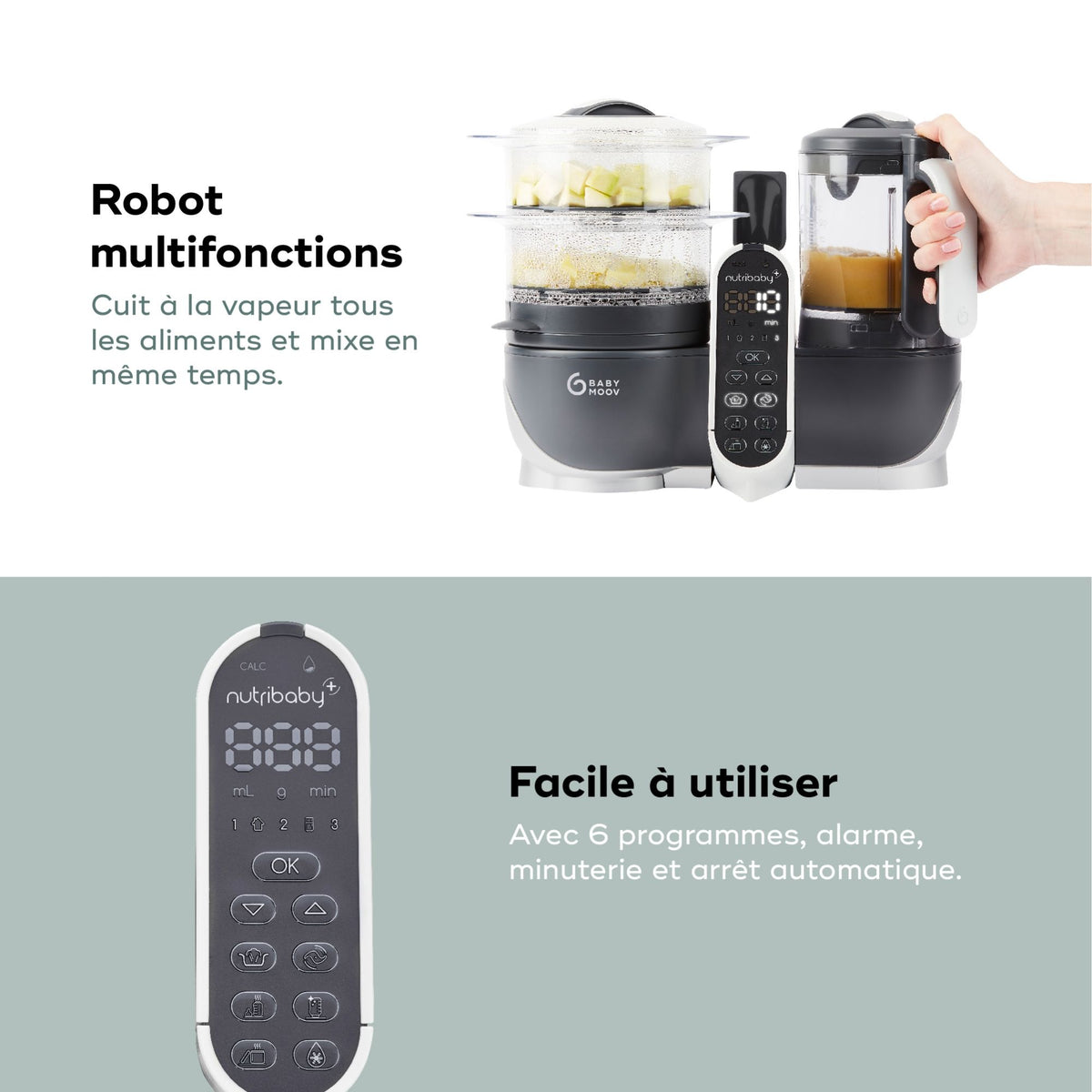 Babymoov Nutribaby(+) Robot Cuiseur Bébé Multifonctions 6 en 1 - Gris
